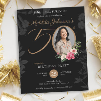 Elegant Black Surprise 50. Geburtstag Einladung