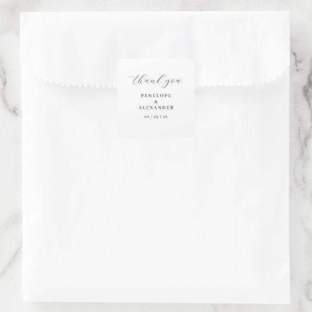 Elegant Black Thank You Card Quadratischer Aufkleber (Tasche)