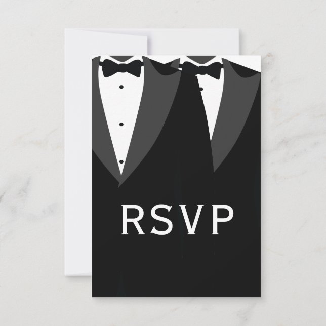 Elegant Black Tie Gay Wedding RSVP Card (Dos)