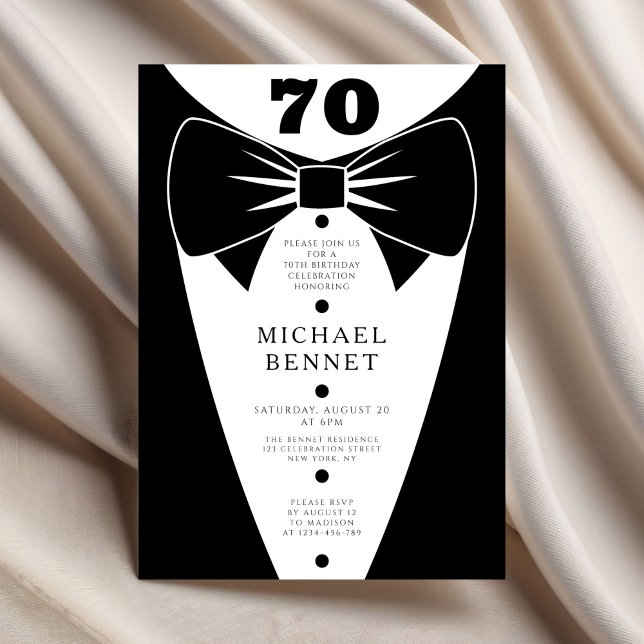 Elegant Black Tuxedo 70th Birthday Einladung (Elegant Black Tuxedo 70th Birthday Invitation
)