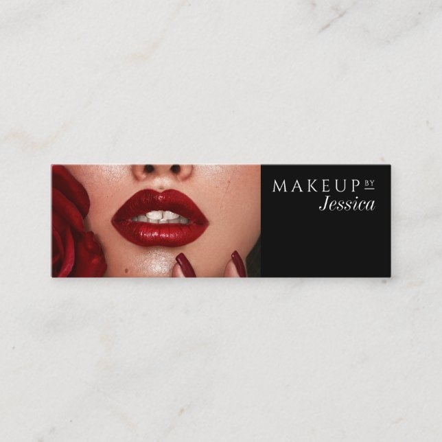 Elegant Black Typography Photo Makeup Mini Visitenkarte (Vorderseite)
