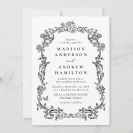 Elegant Black Victorian Floral All in One Wedding Einladung