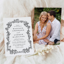 Elegant Black Victorian Floral Photo Wedding