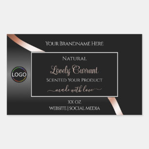 Élégant Black Wavy Rose Gold Logo Étiquettes de pr