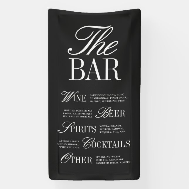 Elegant Black Wedding Bar Menu Reception Decor Banner (Vertikal)