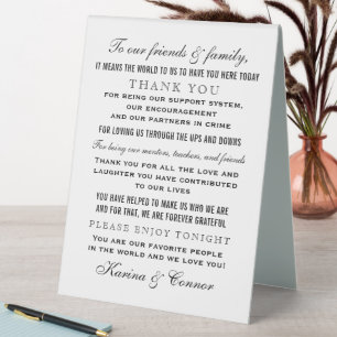 Elegant Black Wedding Gast Dankeschön-Nachricht Tischaufsteller