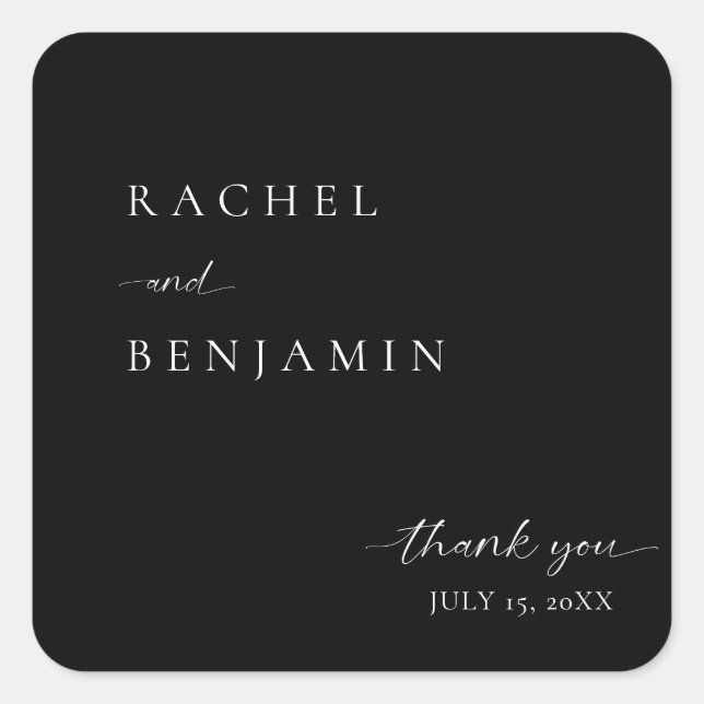 Elegant Black Wedding Minimalistisches Script Viel Quadratischer Aufkleber (Vorderseite)