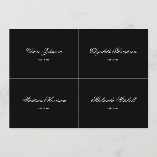Elegant Black Wedding Platzkarte DIY (Vorderseite)