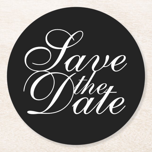 Elegant Black Wedding Save the Date Runder Pappuntersetzer (Vorderseite)