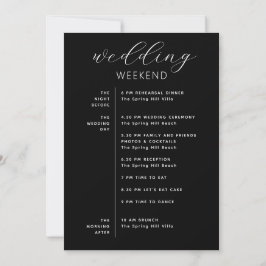 Elegant Black Wedding Weekend Timeline & Welcome Einladung