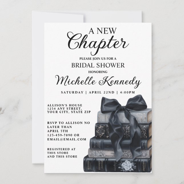 Elegant Black & White A New Chapter Bridal Shower  Einladung (Vorderseite)