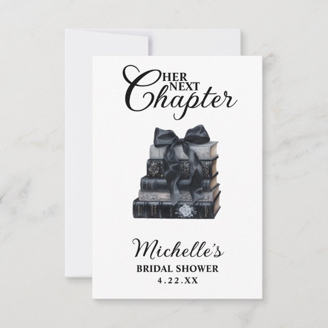 Elegant Black & White Book Themed Bridal Shower  Dankeskarte (Vorderseite)