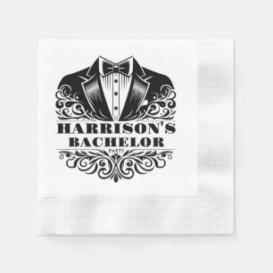 Elegant Black & White Bowtie Tuxedo Filigree Serviette