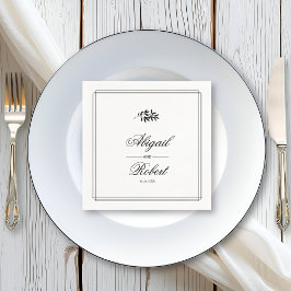 Elegant black, white branch triple border wedding serviette