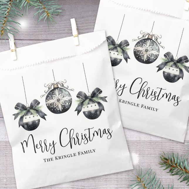 Elegant Black White Christmas Party Geschenktütchen (Elegant Simple Black White Christmas Party Favor Bag)