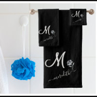 Elegant Black White Custom Monogram Name Flower