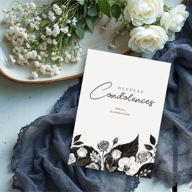 Elegant Black & White Floral Border Sympathy  (Elegant Black & White Floral Border Sympathy Card Design.)