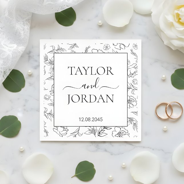 Elegant Black & White Floral Wedding Custom Napkin Serviette (Von Creator hochgeladen)