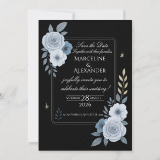 Elegant Black & White Floral Wedding Invitation