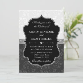 Elegant Black White Frame Floral Wedding Einladung