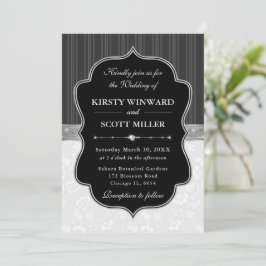 Elegant Black White Frame Floral Wedding Einladung