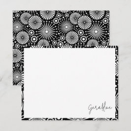 Elegant Black White Geometric Starburst Name  Mitteilungskarte