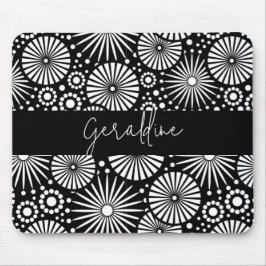Elegant Black White Geometric Starburst Name  Mousepad