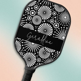 Elegant Black White Geometric Starburst Name  Pickleball Schläger