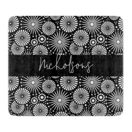 Elegant Black White Geometric Starburst Name  Schneidebrett