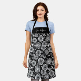 Elegant Black White Geometric Starburst Name  Schürze