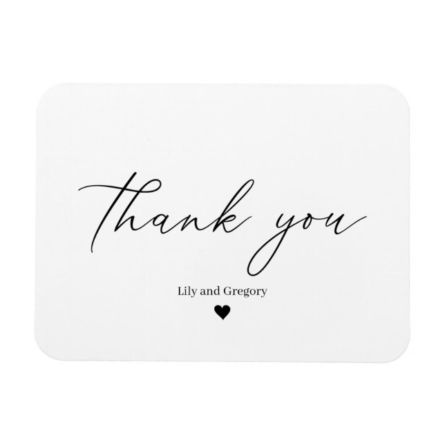 Elegant Black White Heart Wedding Thank You Card Magnet (Horizontal)
