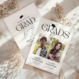 Elegant Black & White Joint Graduation Party Photo Einladung