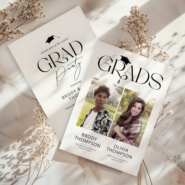 Elegant Black & White Joint Graduation Party Photo Einladung (Von Creator hochgeladen)