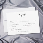 Elegant Black White Minimalist Wedding RSVP Karte<br><div class="desc">Celebrate your love with this minimalist black and white wedding response card with dinner choices design. Featuring an elegant,  simple design,  it's perfect for an elegant autumn ceremony. This earthy,  modern look offers a warm and sophisticated feel for your fall wedding. Created by Simply Farmhouse Press.</div>