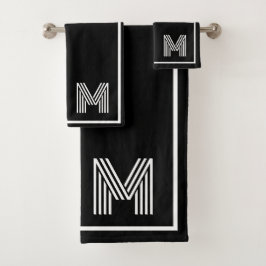 Elegant Black &white Personalized Monogram  Badhandtuch Set
