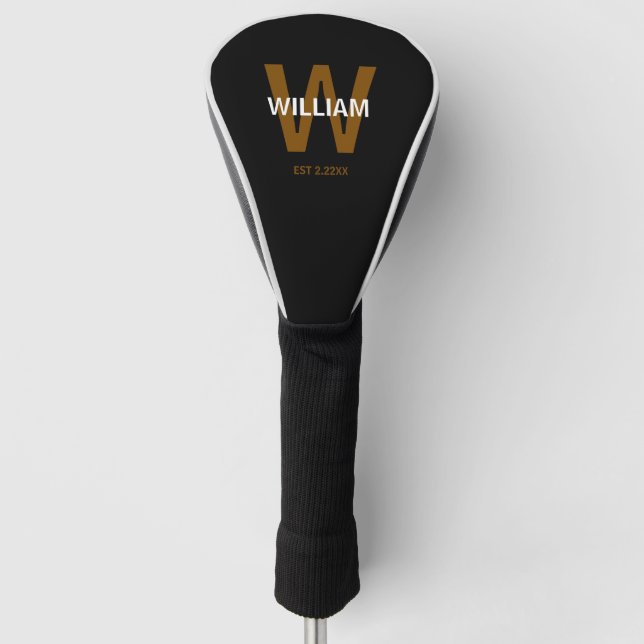 Elegant Black &White Personalized Name Monogram Golf Headcover (Vorderseite)