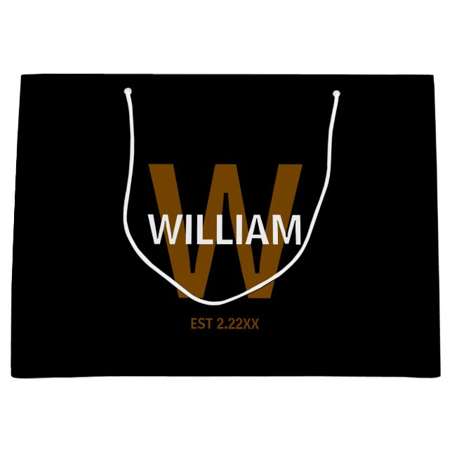 Elegant Black &White Personalized Name Monogram Große Geschenktüte (Vorderseite)