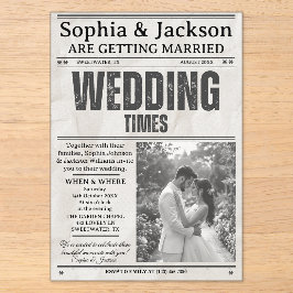 Elegant Black & White Photos Wedding Newspaper Acryleinladungen