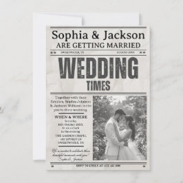 Elegant Black & White Photos Wedding Newspaper Einladung