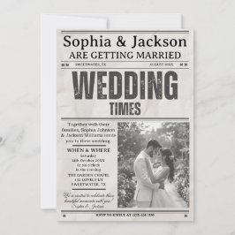 Elegant Black & White Photos Wedding Newspaper Einladung