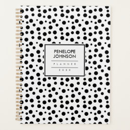Elegant Black White Polka Dot Pattern Planer