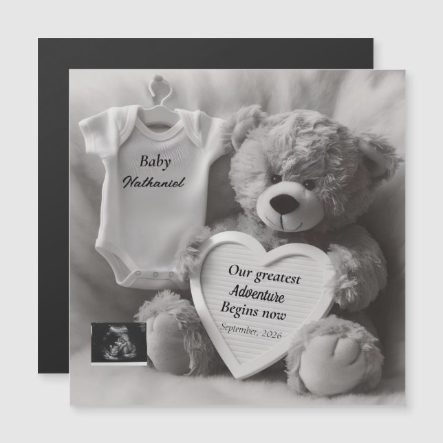 Elegant Black & White Pregnancy Announcement Card Magnetkarte (Vorne/Hinten)