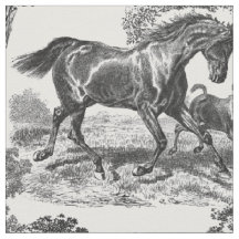 Elegant Black White Rustic Horses Toile