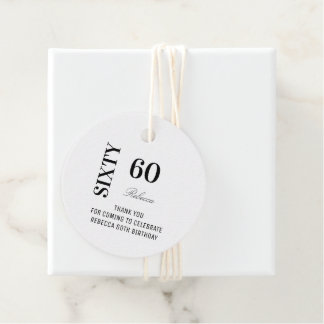 Elegant Black White Script 60 Birthday Thank You   Geschenkanhänger
