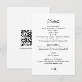 Elegant Black White Script Monogram QR Wedding Begleitkarte