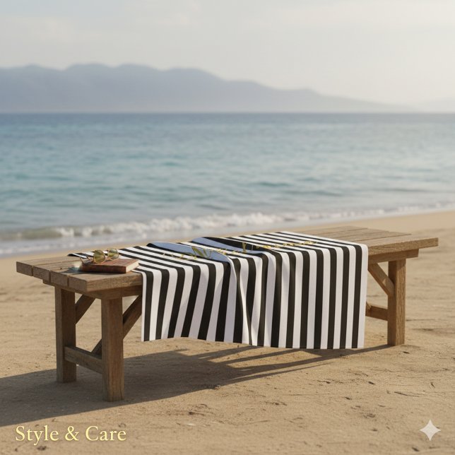 Elegant Black White Stripe Towel Personalized Name Strandtuch (Elegant Black White Stripe Towel Personalized Name)