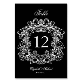 Elegant Black White Vintage Crest Wedding Tischnummer