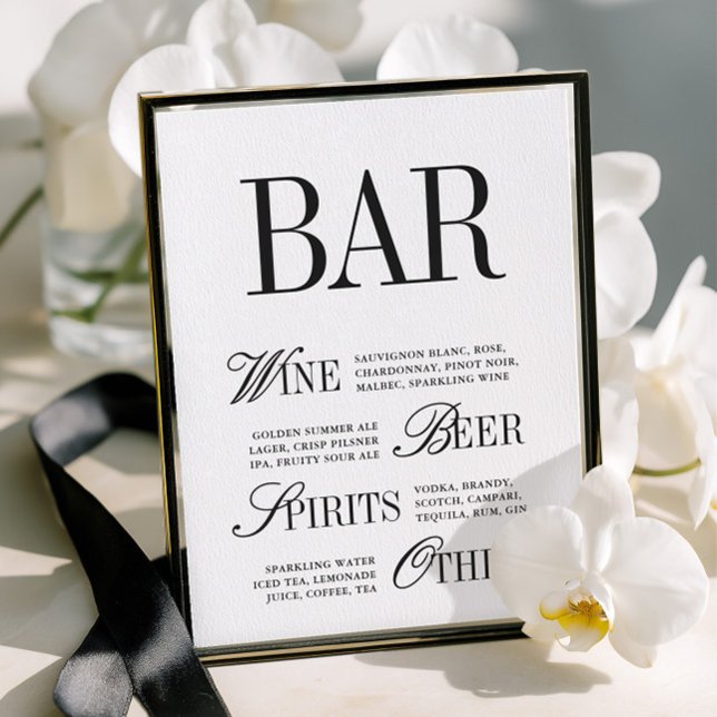 Elegant Black & White Wedding Bar Sign Tabletop (Elegant Black & White Wedding Bar Sign Tabletop)