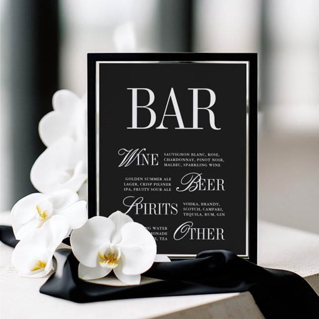 Elegant Black & White Wedding Bar Sign Tabletop (Elegant Black & White Wedding Bar Sign Tabletop)