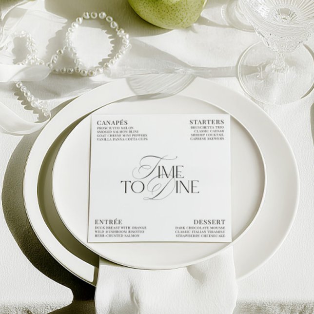 Elegant Black & White Wedding Dinner Menu Card Einladung (Elegant Black & White Wedding Dinner Menu Card)
